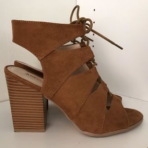 JustFab Delphy Whiskey Heeled Lace-Up Sandals